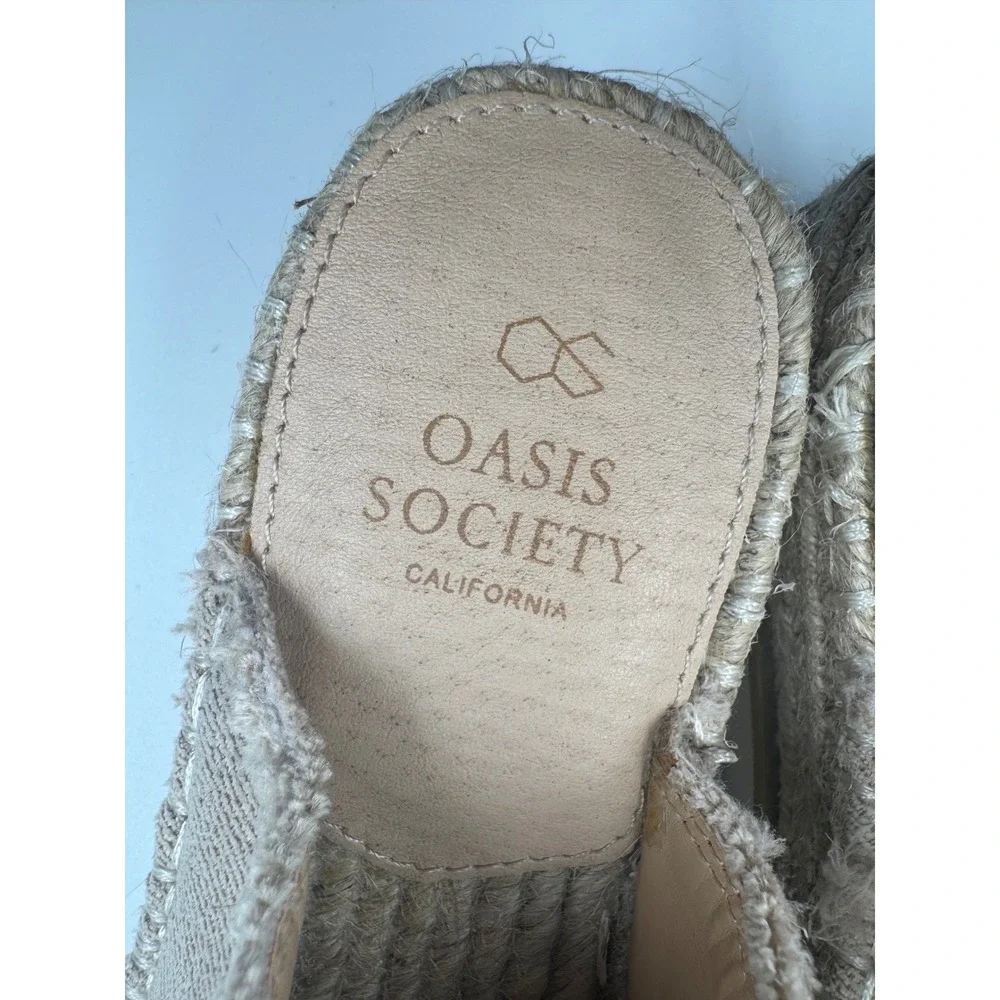 Oasis Society Womens Tan Frayed Canvas Espadrille Platform Slide Sandals Size 7